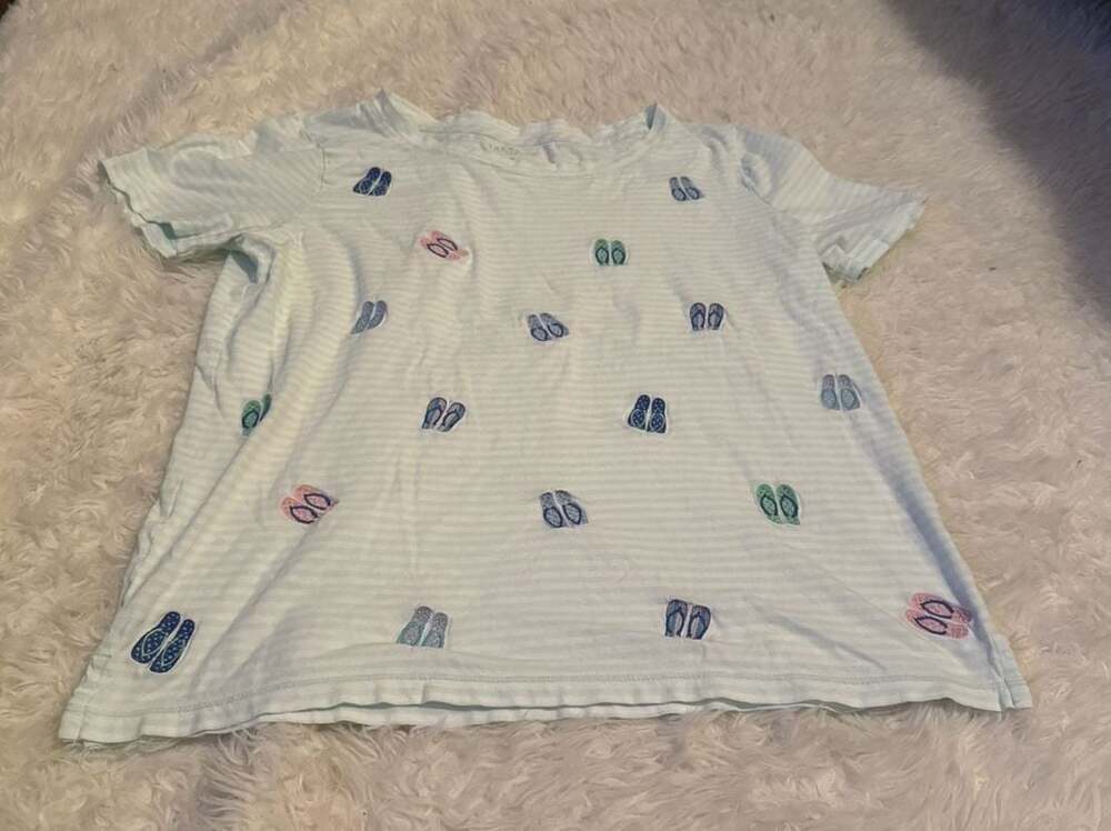 Talbots Striped Embroidered Flip Flop Short Sleeve Tee